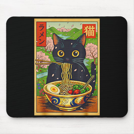 Cute Ramen Cat Nature Flowers Noodle Anime  Muismat (Voorkant)