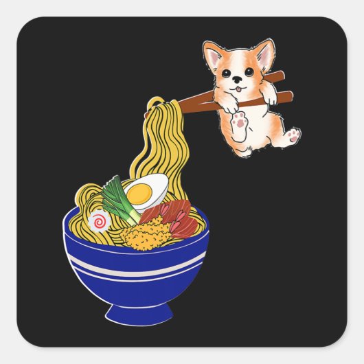 Cute Ramen Corgi Dog Vierkante Sticker (Voorkant)