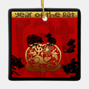 Cute Rat Chinese Year Zodiac Birthday Square O Keramisch Ornament