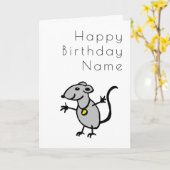 Cute Rat Funny Cartoon Art Deco Birthday Kaart (Gele Bloem)