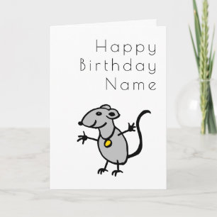 Cute Rat Funny Cartoon Art Deco Birthday Kaart