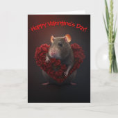 Cute Rat met Flower Heart Funny Valentijnsdag Feestdagen Kaart (Voorkant)