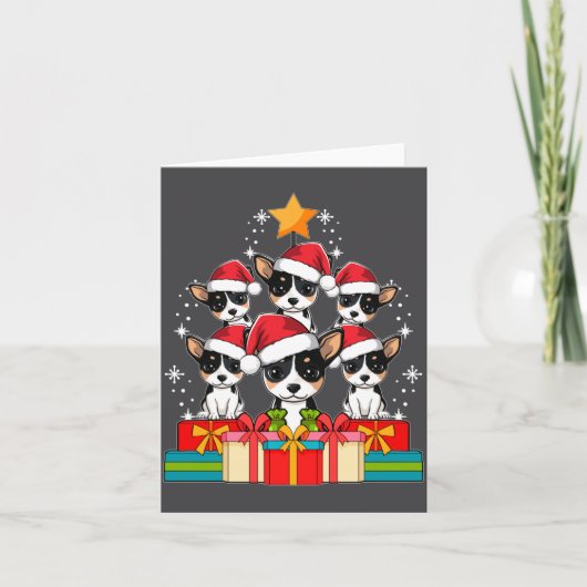 Cute Rat Terrier Le Dog Christmas Tree Xmas Hat Lo Kaart (Voorkant)