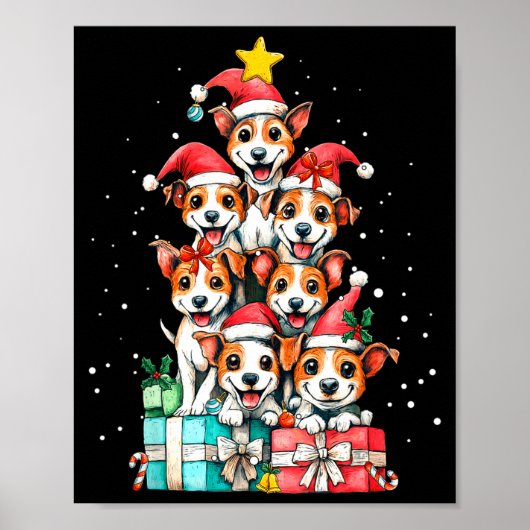Cute Rat Terrier Le Dog Christmas Tree Xmas  Poster (Voorkant)