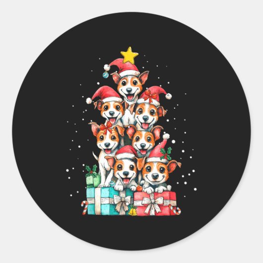 Cute Rat Terrier Le Dog Christmas Tree Xmas  Ronde Sticker (Voorkant)