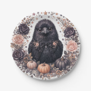 Cute Raven Halloween Papieren Borden Bordje