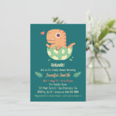 Cute Rawr Dinosaur Hatches uit eig Baby shower Kaart (Staand voorkant)