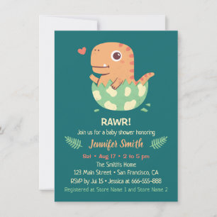 Cute Rawr Dinosaur Komt Uit Ei Baby Shower Kaart