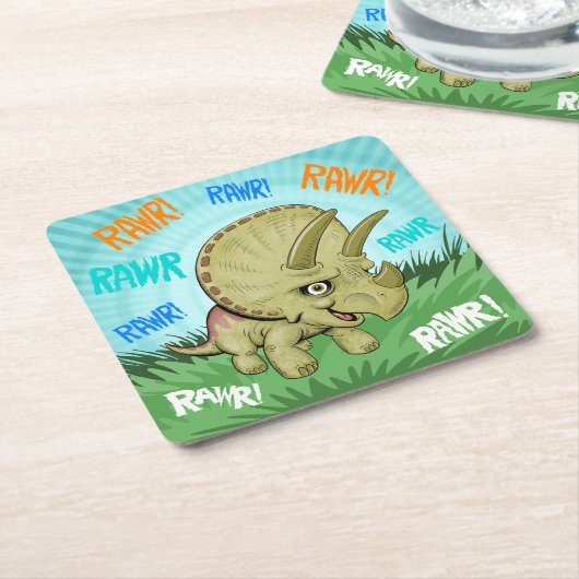 Cute RAWR Triceratops Kartonnen Onderzetters (Schuin)