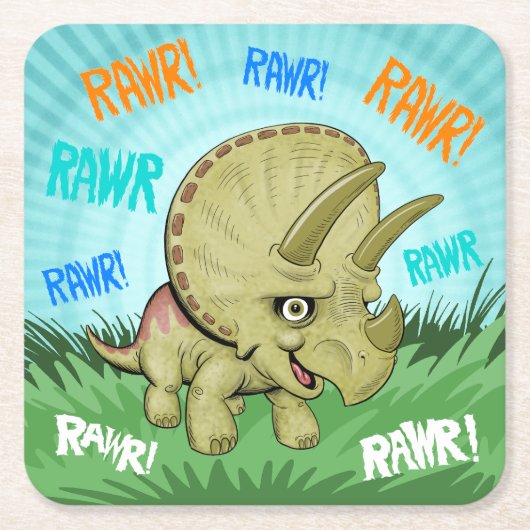 Cute RAWR Triceratops Kartonnen Onderzetters (Voorkant)