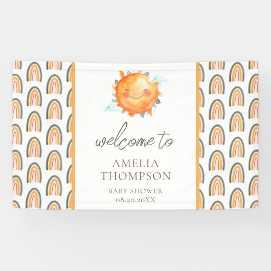 Cute Ray of Sunshine Rainbow Welcome Baby shower Spandoek (Horizontaal)