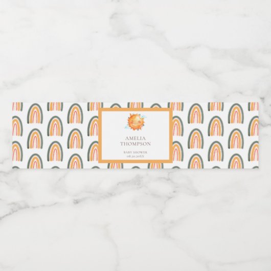 Cute Ray of Sunshine Rainbow Welcome Baby shower Waterfles Etiket (Enkel label)