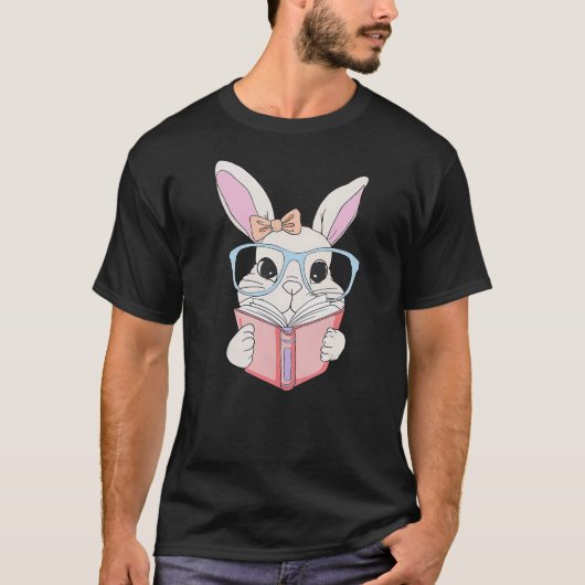 Cute Reading Bunny Rabbit With Glasses Boy Girl Ea T-shirt (Voorkant)
