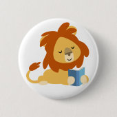 Cute Reading Cartoon Lion Button Badge (Voorkant)