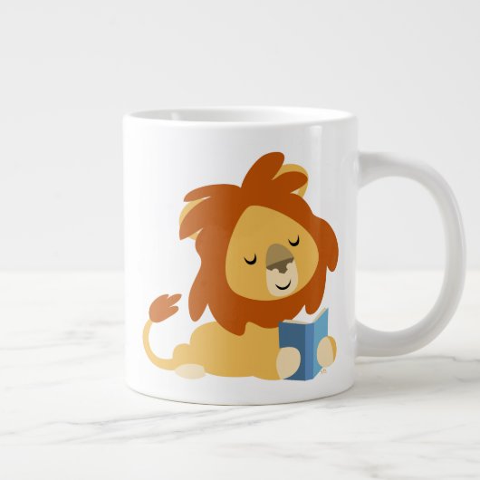 Cute Reading Cartoon Lion Jumbo Mok (Rechts)