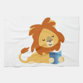 Cute Reading Cartoon Lion Kitchen Towel Theedoek (Horizontaal)