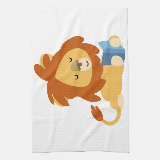 Cute Reading Cartoon Lion Kitchen Towel Theedoek (Verticaal)