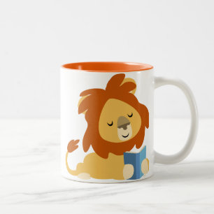 Cute Reading Cartoon Lion Mok