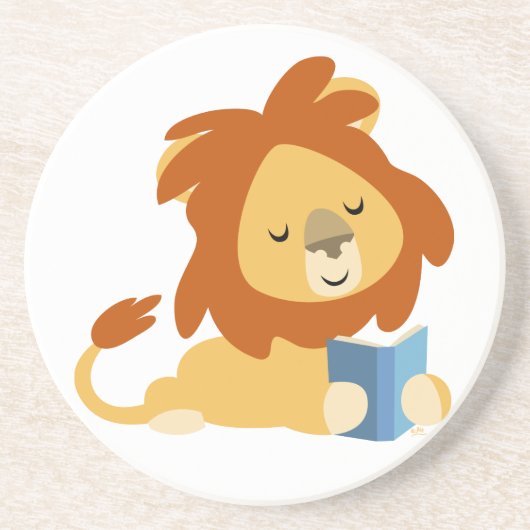 Cute Reading Cartoon Lion Onderzetter (Voorkant)