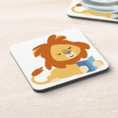 Cute Reading Cartoon Lion Onderzetters Set (Linkerzijde)