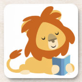 Cute Reading Cartoon Lion Onderzetters Set (Voorkant)