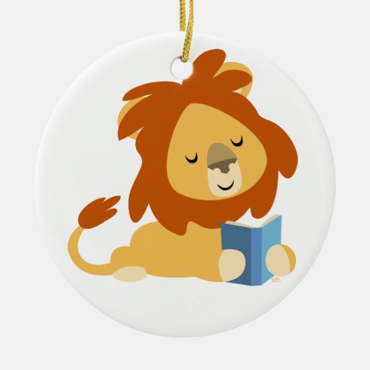 Cute Reading Cartoon Lion Ornament (Voorkant)