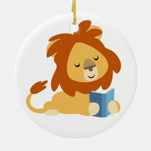 Cute Reading Cartoon Lion Ornament (Achterkant)