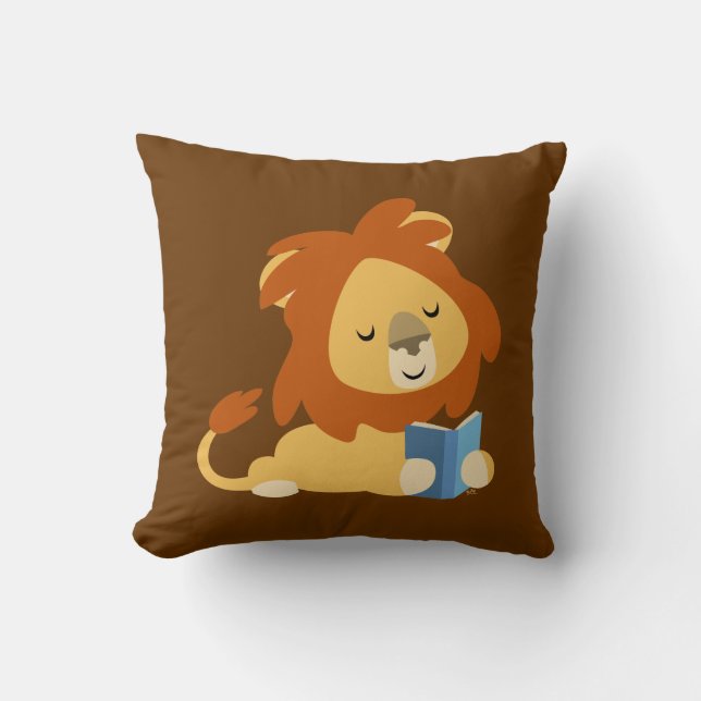 Cute Reading Cartoon Lion Pillow Kussen (Voorkant)