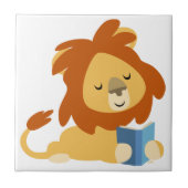 Cute Reading Cartoon Lion Tegel Tegeltje (Voorkant)