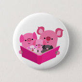 Cute Reading Cartoon Pig Family Button Badge (Voorkant)