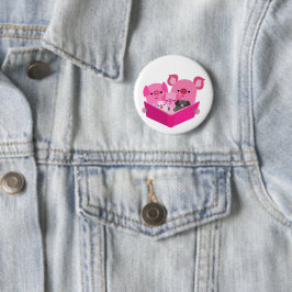 Cute Reading Cartoon Pig Family Button Badge