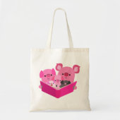 Cute Reading Cartoon Pig Family Canvas tas (Voorkant)