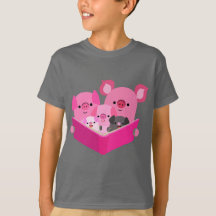 Cute Reading Cartoon Pig Family Kinder T-Shirt