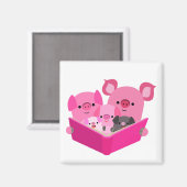 Cute Reading Cartoon Pig Family Magnet (Voorkant / Achterkant)