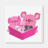 Cute Reading Cartoon Pig Family Magnet (Voorkant)
