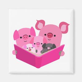 Cute Reading Cartoon Pig Family Magnet