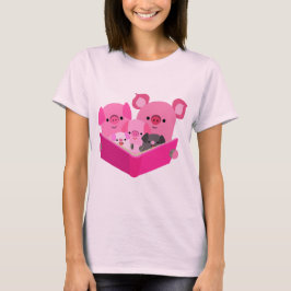 Cute Reading Cartoon Pig Family T-Shirt