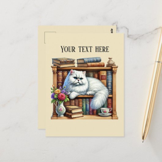 Cute reading cat lovers briefkaart (Voorkant / Achterkant in situ)