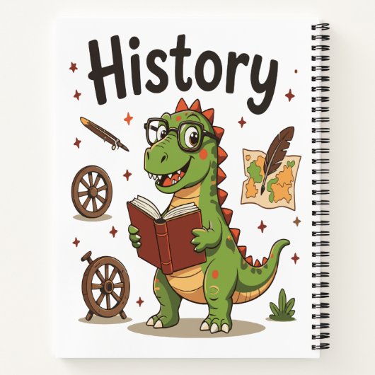 Cute Reading Dinosaur History Buff Notebook  Notitieboek (Achterkant)