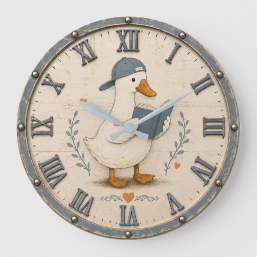 Cute Reading Duck Book Lover Whimsical Nursery Grote Klok (Voorkant)