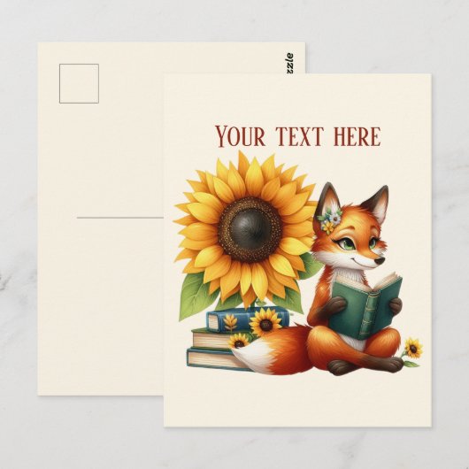 Cute reading fox customizable briefkaart (Voorkant / Achterkant)