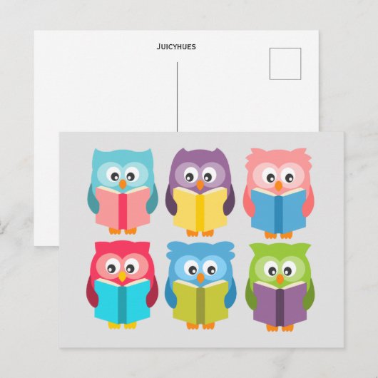 Cute reading owls briefkaart (Voorkant / Achterkant)