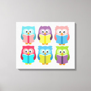 Cute reading owls canvas afdruk
