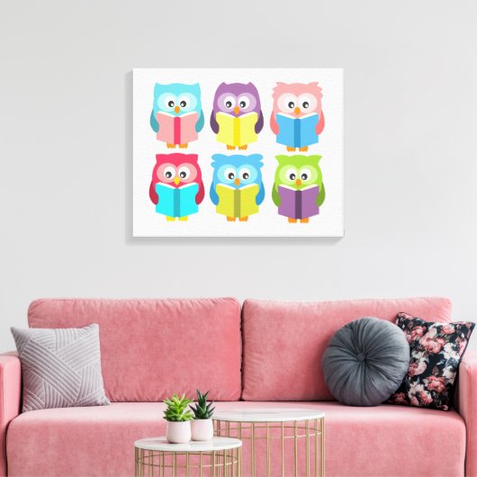 Cute reading owls canvas afdruk (Insitu (Woonkamer))