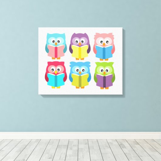 Cute reading owls canvas afdruk (Insitu (Houten vloer))