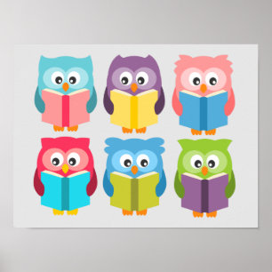 Cute reading owls poster