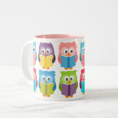 Cute reading owls tweekleurige koffiemok (Voorkant links)