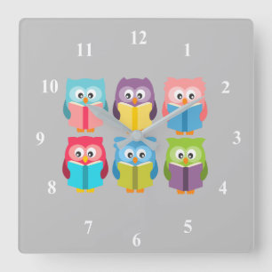 Cute reading owls vierkante klok