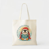 Cute Reading Penguin Bookish Cotton Tote Bag (Voorkant)