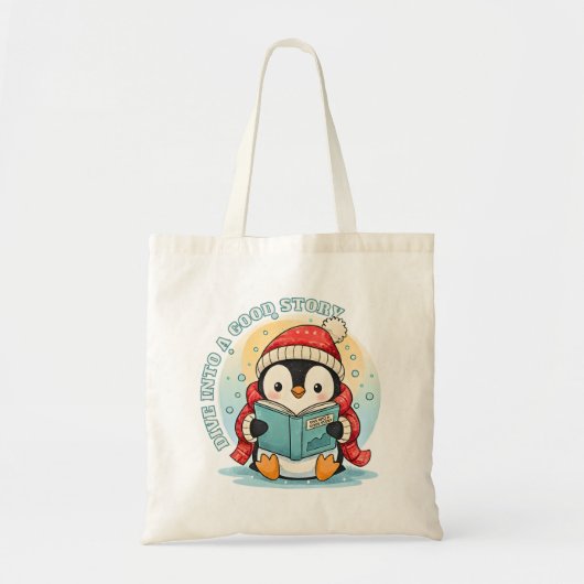 Cute Reading Penguin Bookish Cotton Tote Bag (Voorkant)